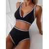 imageMOOSLOVER Women Bikini Sets Plunging High Waisted Swimsuit Whip Stitch 2 Piece Bathing SuitsBlack