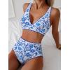 imageMOOSLOVER Women Bikini Sets Plunging High Waisted Swimsuit Whip Stitch 2 Piece Bathing SuitsBlue Floral