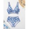 imageMOOSLOVER Women Bikini Sets Plunging High Waisted Swimsuit Whip Stitch 2 Piece Bathing SuitsBlue Floral