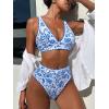 imageMOOSLOVER Women Bikini Sets Plunging High Waisted Swimsuit Whip Stitch 2 Piece Bathing SuitsBlue Floral