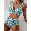 imageMOOSLOVER Women Bikini Sets Plunging High Waisted Swimsuit Whip Stitch 2 Piece Bathing SuitsGreen Floral