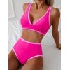 imageMOOSLOVER Women Bikini Sets Plunging High Waisted Swimsuit Whip Stitch 2 Piece Bathing SuitsPink