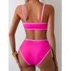 imageMOOSLOVER Women Bikini Sets Plunging High Waisted Swimsuit Whip Stitch 2 Piece Bathing SuitsPink