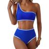 imageMOOSLOVER Women Bikini Sets One Shoulder High Waisted Swimsuit Whip Stitch 2 Piece Bathing SuitsBlue