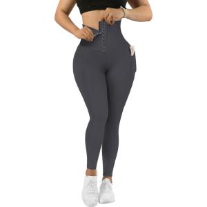 imageMOOSLOVER Women Corset High Waisted Leggings with Pockets Tummy Control Body Shaper Yoga Pants1 Strong Tummy Controldeep Grey