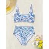 imageMOOSLOVER Women Boho Floral Whip Stitch Bikini Sets Crop High Waisted 2 Piece Swimsuit Modest Bathing SuitBlue Floral