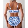 imageMOOSLOVER Women Boho Floral Whip Stitch Bikini Sets Crop High Waisted 2 Piece Swimsuit Modest Bathing SuitBlue Floral