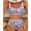 imageMOOSLOVER Women Boho Floral Whip Stitch Bikini Sets Crop High Waisted 2 Piece Swimsuit Modest Bathing SuitRed Floral