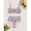 imageMOOSLOVER Women Boho Floral Whip Stitch Bikini Sets Crop High Waisted 2 Piece Swimsuit Modest Bathing SuitRed Floral