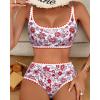 imageMOOSLOVER Women Boho Floral Whip Stitch Bikini Sets Crop High Waisted 2 Piece Swimsuit Modest Bathing SuitRedorange Floral