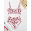 imageMOOSLOVER Women Boho Floral Whip Stitch Bikini Sets Crop High Waisted 2 Piece Swimsuit Modest Bathing SuitRedorange Floral