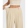 imageMOOSLOVER Women Casual Wide Leg Dress Pants Stretch Pull On High Waist Loose Fit Trousers with PocketsOffwhite