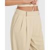 imageMOOSLOVER Women Casual Wide Leg Dress Pants Stretch Pull On High Waist Loose Fit Trousers with PocketsOffwhite