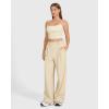 imageMOOSLOVER Women Casual Wide Leg Dress Pants Stretch Pull On High Waist Loose Fit Trousers with PocketsOffwhite
