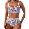 imageMOOSLOVER Women Boho Floral Whip Stitch Bikini Sets Crop High Waisted 2 Piece Swimsuit Modest Bathing SuitRed Floral