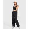 imageMOOSLOVER Women Wide Leg Cargo Pants with Pokets High Wiaisted Stretch Lounge Palazzo Casual Work TrousersBlack