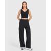 imageMOOSLOVER Women Wide Leg Cargo Pants with Pokets High Wiaisted Stretch Lounge Palazzo Casual Work TrousersBlack