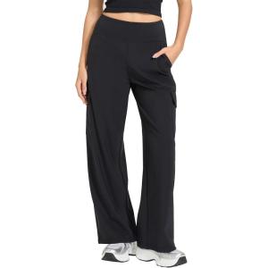 imageMOOSLOVER Women Wide Leg Cargo Pants with Pokets High Wiaisted Stretch Lounge Palazzo Casual Work TrousersBlack