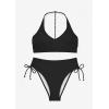 imageMOOSLOVER Women Halter Bikini Sets Drawstring High Cut Two Piece Swimsuit Tummy Control Bathing SuitBlack
