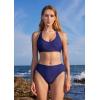 imageMOOSLOVER Women Halter Bikini Sets Drawstring High Cut Two Piece Swimsuit Tummy Control Bathing SuitRoyal Blue