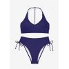 imageMOOSLOVER Women Halter Bikini Sets Drawstring High Cut Two Piece Swimsuit Tummy Control Bathing SuitRoyal Blue