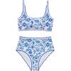 imageMOOSLOVER Women High Waisted Bikini Sets Full Coverage Two Piece Swimsuit Retro Floral Modest Bathing SuitBlue Floral