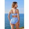 imageMOOSLOVER Women High Waisted Bikini Sets Full Coverage Two Piece Swimsuit Retro Floral Modest Bathing SuitBlue Floral