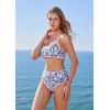 imageMOOSLOVER Women High Waisted Bikini Sets Full Coverage Two Piece Swimsuit Retro Floral Modest Bathing SuitRed Floral