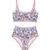 imageMOOSLOVER Women High Waisted Bikini Sets Full Coverage Two Piece Swimsuit Retro Floral Modest Bathing SuitRed Floral