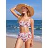 imageMOOSLOVER Women High Waisted Bikini Sets Full Coverage Two Piece Swimsuit Retro Floral Modest Bathing SuitRedorange Floral