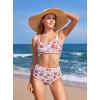 imageMOOSLOVER Women High Waisted Bikini Sets Full Coverage Two Piece Swimsuit Retro Floral Modest Bathing SuitRedorange Floral