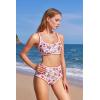 imageMOOSLOVER Women High Waisted Bikini Sets Full Coverage Two Piece Swimsuit Retro Floral Modest Bathing SuitRedorange Floral