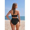 imageMOOSLOVER Women High Waisted Bikini Sets Push Up Halter Two Piece Swimsuit Tummy Control Bathing SuitBlack