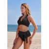 imageMOOSLOVER Women High Waisted Bikini Sets Push Up Halter Two Piece Swimsuit Tummy Control Bathing SuitBlack