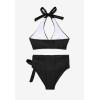 imageMOOSLOVER Women High Waisted Bikini Sets Push Up Halter Two Piece Swimsuit Tummy Control Bathing SuitBlack