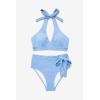 imageMOOSLOVER Women High Waisted Bikini Sets Push Up Halter Two Piece Swimsuit Tummy Control Bathing SuitSky Blue