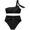imageMOOSLOVER Women One Shoulder Bikini Sets High Waisted Two Piece Swimsuits Modest Bathing SuitBlack