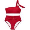 imageMOOSLOVER Women One Shoulder Bikini Sets High Waisted Two Piece Swimsuits Modest Bathing SuitRed
