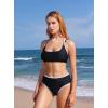 imageMOOSLOVER Women Sporty Two Piece Swimsuits High Waisted Bikini Sets Color Block Bathing SuitBlack