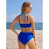 imageMOOSLOVER Women Sporty Two Piece Swimsuits High Waisted Bikini Sets Color Block Bathing SuitRoyal Blue