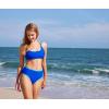 imageMOOSLOVER Women Sporty Two Piece Swimsuits High Waisted Bikini Sets Color Block Bathing SuitRoyal Blue