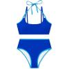 imageMOOSLOVER Women Sporty Two Piece Swimsuits High Waisted Bikini Sets Color Block Bathing SuitRoyal Blue