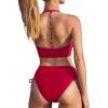 imageMOOSLOVER Women Halter Bikini Sets Drawstring High Cut Two Piece Swimsuit Tummy Control Bathing SuitRed