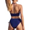 imageMOOSLOVER Women Halter Bikini Sets Drawstring High Cut Two Piece Swimsuit Tummy Control Bathing SuitRoyal Blue
