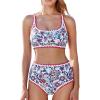 imageMOOSLOVER Women High Waisted Bikini Sets Full Coverage Two Piece Swimsuit Retro Floral Modest Bathing SuitRed Floral