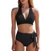 imageMOOSLOVER Women High Waisted Bikini Sets Push Up Halter Two Piece Swimsuit Tummy Control Bathing SuitBlack
