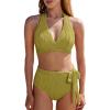 imageMOOSLOVER Women High Waisted Bikini Sets Push Up Halter Two Piece Swimsuit Tummy Control Bathing SuitGreen