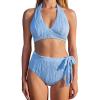imageMOOSLOVER Women High Waisted Bikini Sets Push Up Halter Two Piece Swimsuit Tummy Control Bathing SuitSky Blue