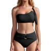 imageMOOSLOVER Women One Shoulder Bikini Sets High Waisted Two Piece Swimsuits Modest Bathing SuitBlack