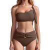 imageMOOSLOVER Women One Shoulder Bikini Sets High Waisted Two Piece Swimsuits Modest Bathing SuitCoffee